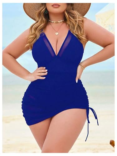 Verdusa Women's Plus Size Ruched Drawstring One Piece Swimsuit Deep V Neck Bathing Suit4