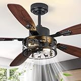 Monyohame Farmhouse Rustic Ceiling Fan with Light-Deer Bear Design, 6 Speeds Black Chandelier Fan Lights Fixtures and Remote Control for Living Room, Bedroom, Entryway Lighting, Hallway
