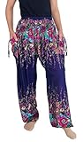 Lannaclothesdesign Harem Hippie Pants for Women Yoga Boho Long Beach Summer Clothing PJ (L, Dark Blue)