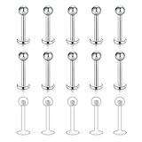 Vcmart 10pcs Internally Threaded Labret Lip Rings Surgical Steel Piercing Jewelry, 16G 8mm