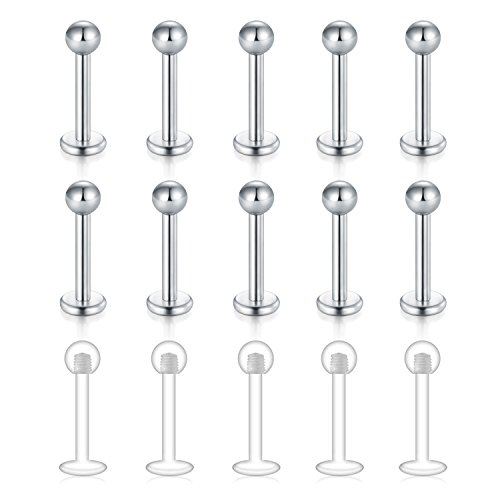 vcmart 10pcs Internally Threaded Labret Lip Rings Surgical Steel Piercing Jewelry, 16G 8mm