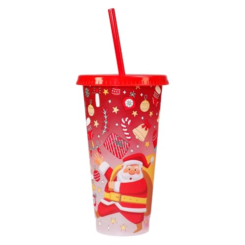 Celebratory - Vaso reciclable de vidrio de poliestireno sensible al frío, 710 ml, con pajilla, decoración navideña y concepto de regalo de Navidad que cambia de color