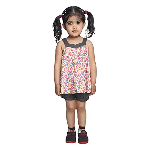 Image of Nino Bambino 100% Organic Cotton Floral Print Square Neck Tunic Dress with Shorts for Baby Girls