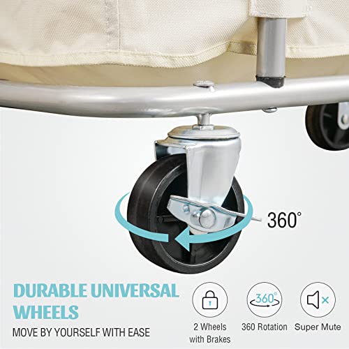 Plkow Laundry Cart With Wheels 320L Large Rolling Laundry Cart For Commercial / Home, Rolling Laundry Basket With Steel Frame And Waterproof Oxford Cloth, 9 Bushel, 32.3L X 19.7W X 30.7H Inch, Beige #TOP5