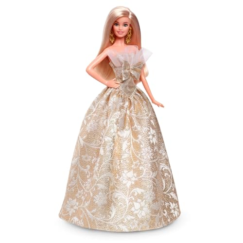 Muñeca Barbie Holiday 2025 con vestido plateado y dorado miniatura 2