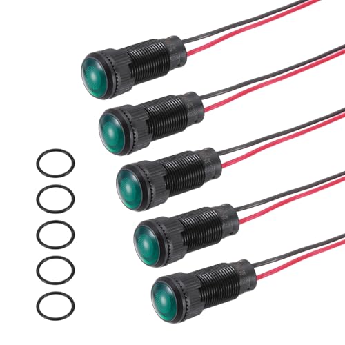 Image of PATIKIL 5Pcs 10mm(3/8") Indicator Light,12V-24V AC/DC LED Plastic Shell Signal Lamp Waterproof IP67 Round Head Signal Lights with 150mm(5.9") Cable for Boat Car,Green