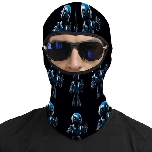 Balaclava para hombres y mujeres, máscara facial térmica azul con diseño de robot, protección contra frío para motocicleta, esquí y clima invernal miniatura 3