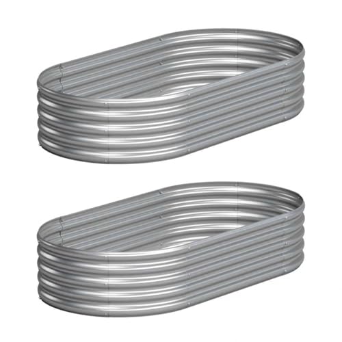 Image of Galvanized Raised Garden Bed Outdoor, 4x2x1ft(2Pack) Metal Heavy Duty Planter Boxes for Gardening, Easy Assemble Bottomless Small Oval Plant Container Kit for Vegetable, Flower, Fruit, Silver