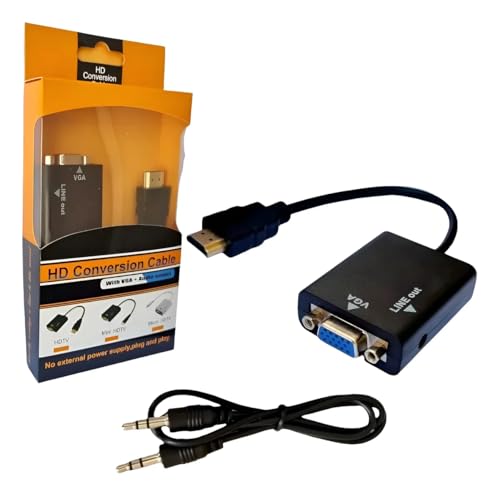 Cabo Conversor Adaptador HDMI para VGA, Adaptador com Áudio P2, Cabo USB, Suporte Full HD 1080p, Compatível com PC, Notebook, TV, Monitor, Projetor, Console