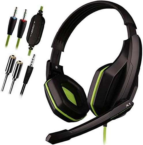 Gaming Headset with Microphone, PS4 PS5 Headset with Noise Cancelling Mic & Audio Management, 3.5MM Wired Over-Ear Headphones for Nintendo Swap, PC, Laptop computer, Laptop, Telephone (Black&Inexperienced)
