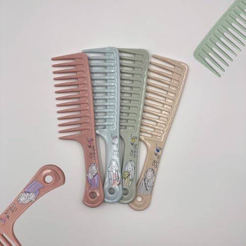 Image of Combelle Professional Wide Tooth Detangling Comb for Women & Men | Durable Black Plastic Anti-Breakage Shampoo Comb | Smooth Rounded Teeth for Curly, Thick & Wet Hair (Multicolour)