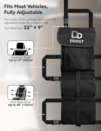 DDOUT Seat Back Gun Rack for Truck, Black Back Seat Gun Holder with Textured Webbing, 900D Rifle Holder for Hunting Shotguns, Tactical Truck Gun Rack Behind Seat, 2 Pack, Hunting Gifts for Men - Thumbnail 4