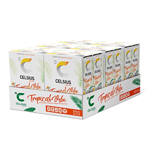 CELSIUS Sparkling Tropical Vibe, Functional Essential Energy Drink 12 Fl Oz (Pack of 24)