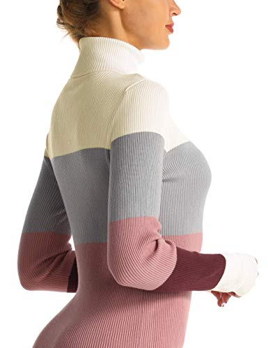 Image of Rocorose Women's Turtleneck Ribbed Elbow Long Sleeve Knit Sweater Dress