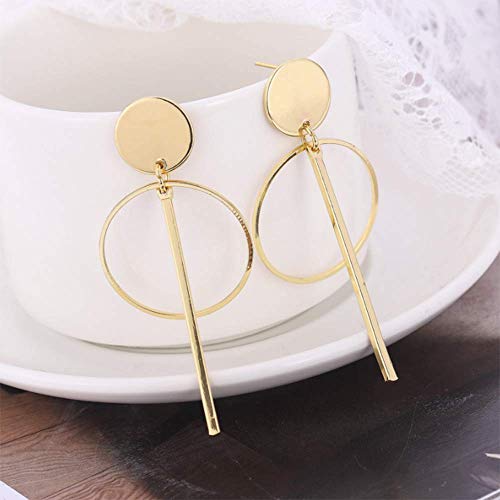 Geometric Triangle Earring Metal Simple Drop Dangle Earring Plating Gold Black Bohemian Dangling Costume Earring For Women Girl Bar Party Fashion Jewelry (Round+Bar) #TOP4