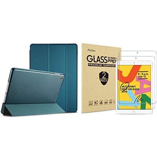 ProCase iPad 10.2 Case 2019 iPad 7th Generation Case (Teal) Bundle with 2 Pack iPad 10.2 7th Gen Tempered Glass Screen Protector
