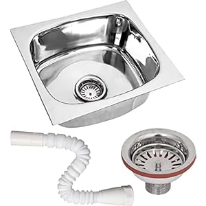 FANTUS® Bowl Stainless Steel Kitchen Sink || Glossy Finish with Sink Coupling and Waste Pipe (14" X 16")