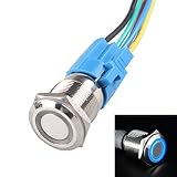 16 mm Tamaño del agujero Mintice™ 16mm 12V 3A azul vehículo alquiler de metal empuje botón de activación del enchufe del zócalo del interruptor del ojo del ángel de luz LED