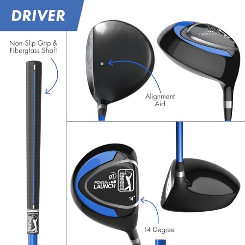 Image of PGA Tour Youth Golf Club Set for Ages 8-12 & 12+ (4'8 inch-5'10 inch), Right and Left-Handed Kids Golf Sets - Beginner Junior Golf Clubs with Lightweight Stand Bag, Mallet Putter, Hybrid, Driver