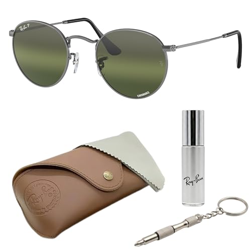 Image of Ray-Ban RB3447 ROUND METAL CHROMANCE POLARIZED Round Shape Sunglasses for Men with Official Eyewear Kit