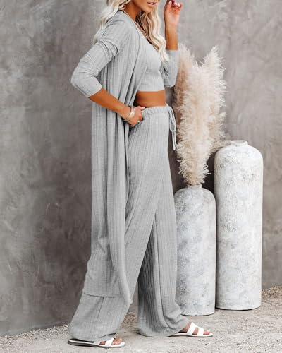 Image of Fessceruna Womens 3 Piece Lounge Pajamas Sets Cute Vacation Matching Set