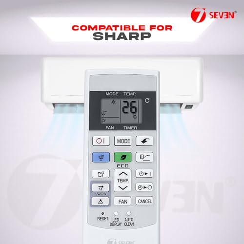 Image of 7SEVEN Compatible with Sharp AC Remote Control CRMC-A876JBEZ Model 156A Suitable for Split and Window 1 1.5 2 Ton Air Conditioner - Match Each Keys Exactly to Replicate Genuine Remote Function