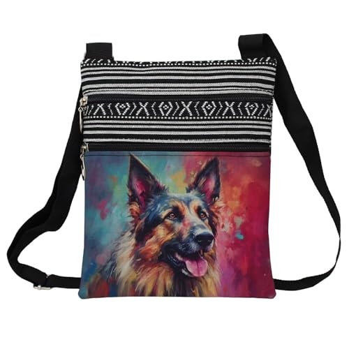 German Shepherd Dog Messenger Bag Small Ethnic Pattern Printed Adjustable Strap Crossbody Zipper Bag German Shepherd Dog Phone Bag Wallet Cute Shoulder Handbag for Women