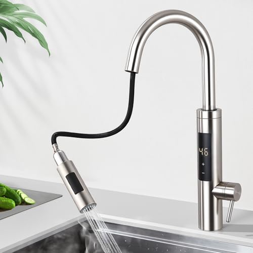 HOMELODY Robinet de cuisine électrique extensible avec chauffe-eau instantané 230 V, douchette en silicone extensible à 360°, robinet de cuisine avec...
