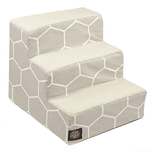 Majestic Pet 3 Step Portable Dog Stairs for Small Dogs to get on Bed Supports 250 lbs or Less – Dog Steps for High Bed with Machine Washable Cover –Pet Stairs for Cats Hexo Shapes Gray