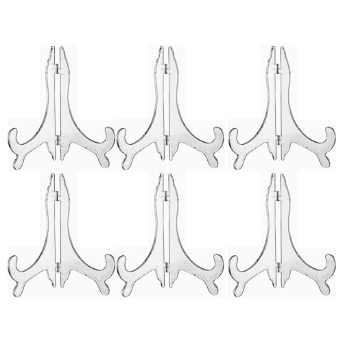 Concept4u 6 x Clear Plastic Display Plate Stand for 10 - 18 Inch Plates Folding Extra Large Plate Holder Photo Frame Stand Ideal for Albums, Menus, Wedding, Tables, Birthday, Home Decoration