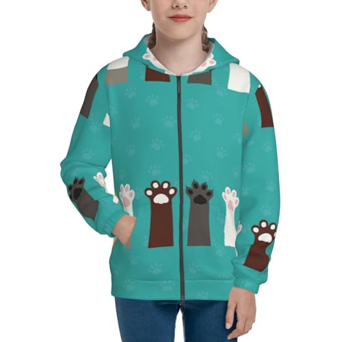 Cute Cat Paw And Dog Kids Pullover Hoodies Boys Zip Up Sweatshirts Girls Athletic Clothes with Pocket3