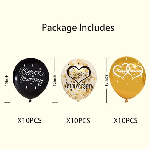 30Pcs Happy Anniversary Balloons Decorations Gold Glitter Party Kit for 10th/20th/30th/40th/50th/60th Weddings - Balloon Set - Image 4