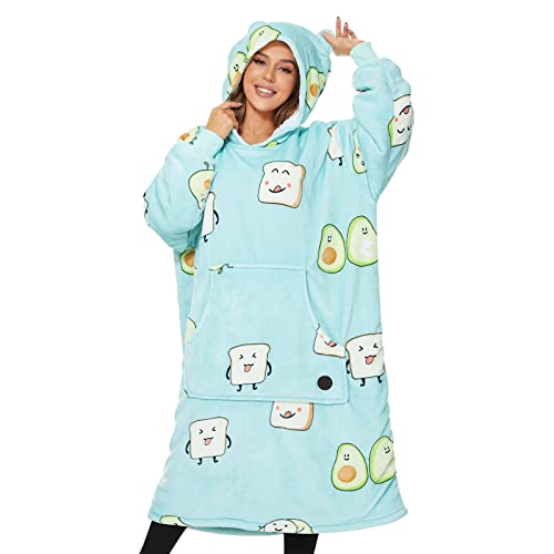 THREE POODLE Wearable Blanket Hoodie, Oversized Long Sherpa Sweatshirt Blanket for Adults Women Men, Warm Cozy Hooded Blanket, Gifts for Mom Girlfriend