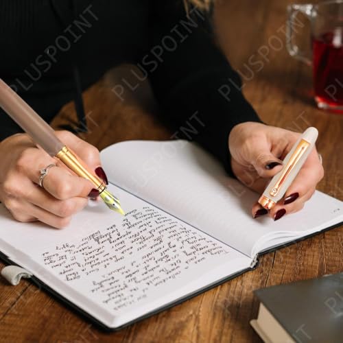 Image of PLUSPOINT Luxury Metal Body Fountain Pen Mat Finish with Rose Gold Studded stone Clip, Iridium Nib, Rose Gold Trims, Include Ink Converter Gift Set for Men & Women, Executives