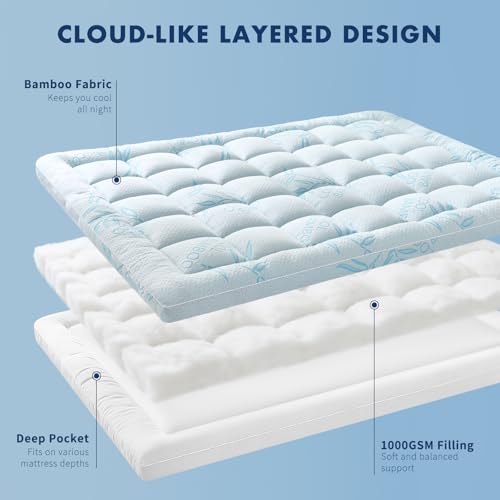 Queen Mattress Topper, Breathable and Soft Extra Thick Pillow Top 60"x80" - image 5
