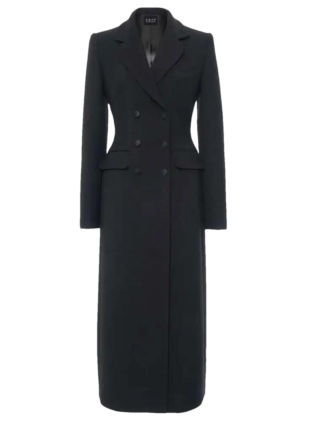Women Black Trench Coat Long Black Double Breasted Overcoat Solid Color Slim Fit Work Outwear