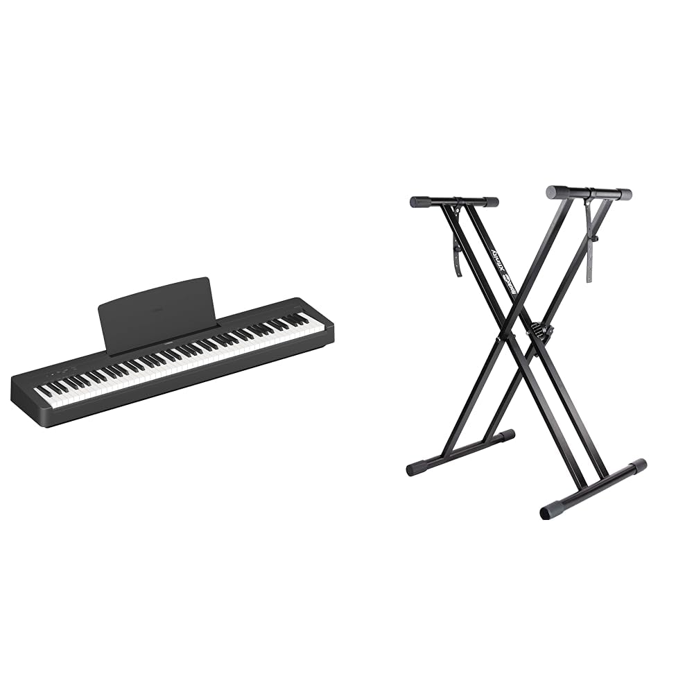 Yamaha P-145 Digital Piano - Pianoforte Digitale leggero e portatile & Rockjam Xfinity Douproed Presunbled Keyboard Stand con cinghie di bloccaggio