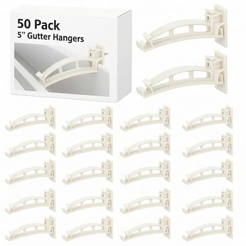 Geelin 10 Pack 5" Gutter Hangers K-Style Hidden Roof Gutter Support Bracket for Repairing Sagging, Traditional, Vinyl, White, Rain Downspout Parts and Accessories