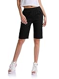  OCHENTA Mujeres Casual Elástica Cintura Rodilla Bermudas Pantalones Cortos Negro ES 4XL