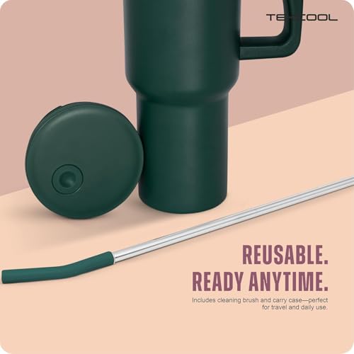 Image of Tumbler with lid and Straw 1200ML Cup Stainless Steel Hot and Cold with Handle and Lid 2 Straw Vacuum Insulated Tumbler for Water, Iced Tea or Coffee Office Gym Travelling