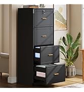 Tribesigns 4-Drawer File Cabinet with Lock, Locked File Cabinet with Key, Tall Wooden Filing Cabi...
