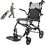 Wheelchairs for Adults,Utral-Lightweight(only 19.4lbs) Transport Chair, Foldable and PortableTravel Wheelchair with Telescopic Handle,Portable FoldingTransfer Wheelchairs for Seniors,Grey