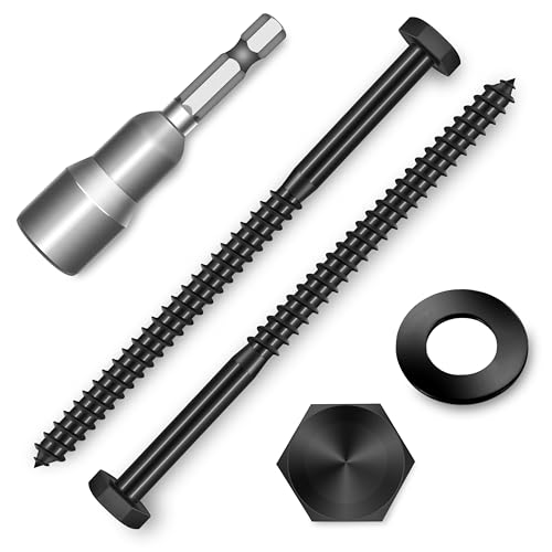 (15-Set) 1/4 x 4 Lag Screws, Stainless Steel Heavy Duty Hex Head Lag Bolts for Wood, Commercial/Industrial Grade 1/4 Bolts, Mounting Screws Bolts Kit, Black Oxided by Marysino