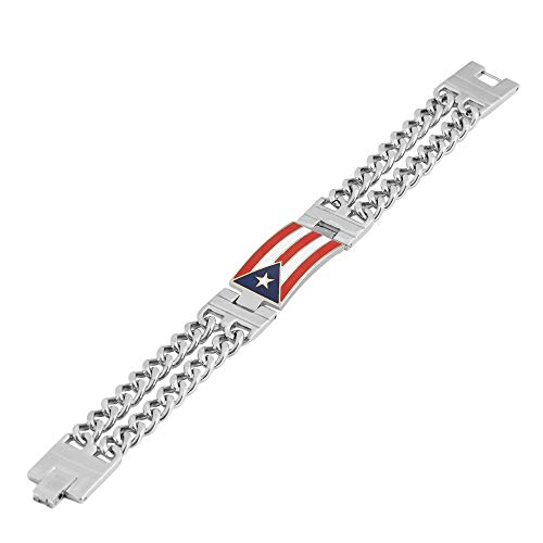 My Daily Styles Puerto Rico Flag Men's Stainless Steel Link Bracelet, Stylish Design, for Him, 8.5 Inches Length3