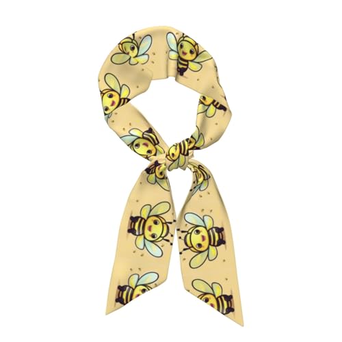 Yellow bee Pattern Silk Scarf for Women 46.9 * 3.1 In Headband