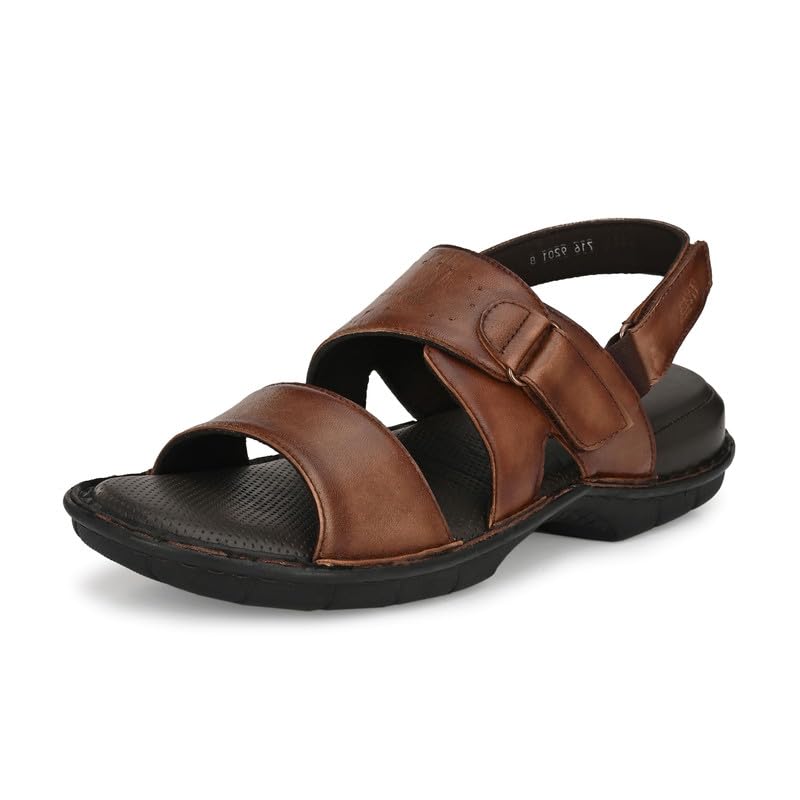 hitz Men's Brown Leather Open Toe Casual Sandals-picture-19