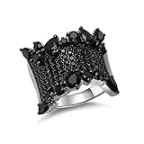 Black Spinel Anniversary Ring 925 Sterling Silver Band Statement Wide Cocktail Ring Luxury Stunning 4.4 Carat Gemstone Signet Ring Birthday Gift for Women, Size 10