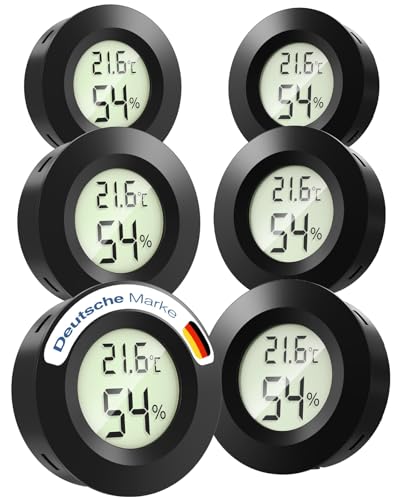 MAVORI® 6 x Thermometer Hygrometer mini mit C/F und on/off Funktion - Temperaturmessgerät und Luftfeuchtigkeitsmesser - präziser Raumthermometer innen und Hygrometer innen zur Kontrolle des Raumklimas
