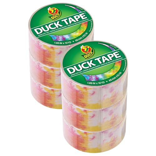Image of Duck Brand Duct Tape Colors and Patterns, 1.88 Inches x 10 Yards, Tie-Dye Duct Tape Pattern, 6 Rolls (241817)
