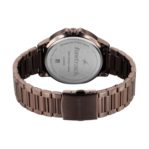Image of Fastrack Street Opulence Sun Moon Multifunction Quartz Analog with Brown Dial Brown Stainless Steel Metal Strap Watch for Men - 3303KM06